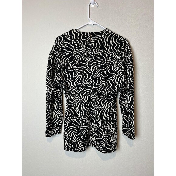 Zara Shirt Womens Small Black White Abstract Textured Long Sleeve Knit Top - Picture 4 of 6